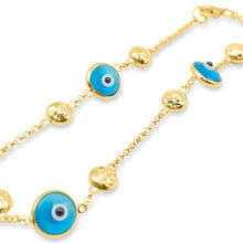 Load image into Gallery viewer, 14k Yellow Gold Evil Eye Blue Bracelet with Diamond Cut Ball Protection - 7 INCHES - Evil Eye Bracelet - 14K Gold Evil Eye Bracelet
