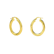 Load image into Gallery viewer, 14k Yellow Gold Twisted Round Hoop Earrings - 14K Yellow Gold Oval Twisted Medium Tube Hoop Earrings with Post &amp; Snap Lock
