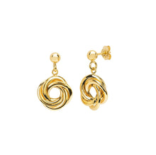 Load image into Gallery viewer, 14k Yellow Gold Stud Drop Love Knot Earring - 14K Yellow Gold High Polished Dangling Love Knot Earrings

