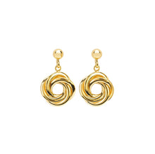 Load image into Gallery viewer, 14k Yellow Gold Stud Drop Love Knot Earring - 14K Yellow Gold High Polished Dangling Love Knot Earrings
