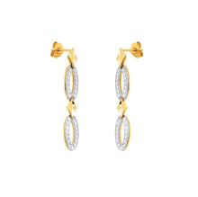 Load image into Gallery viewer, 14K Two Tone Diamond Cut Oval Drop Earrings Women&#39;s White and Yellow Gold - 14k Yellow and White Gold Stud Drop Eye Earring
