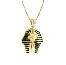 Load image into Gallery viewer, Solid 14k Yellow Gold Pharoah Pendant - Egyptian Pendant - Pharaoh Egyptian King Diamond Pendant - Black Diamond Egyptian King Necklace
