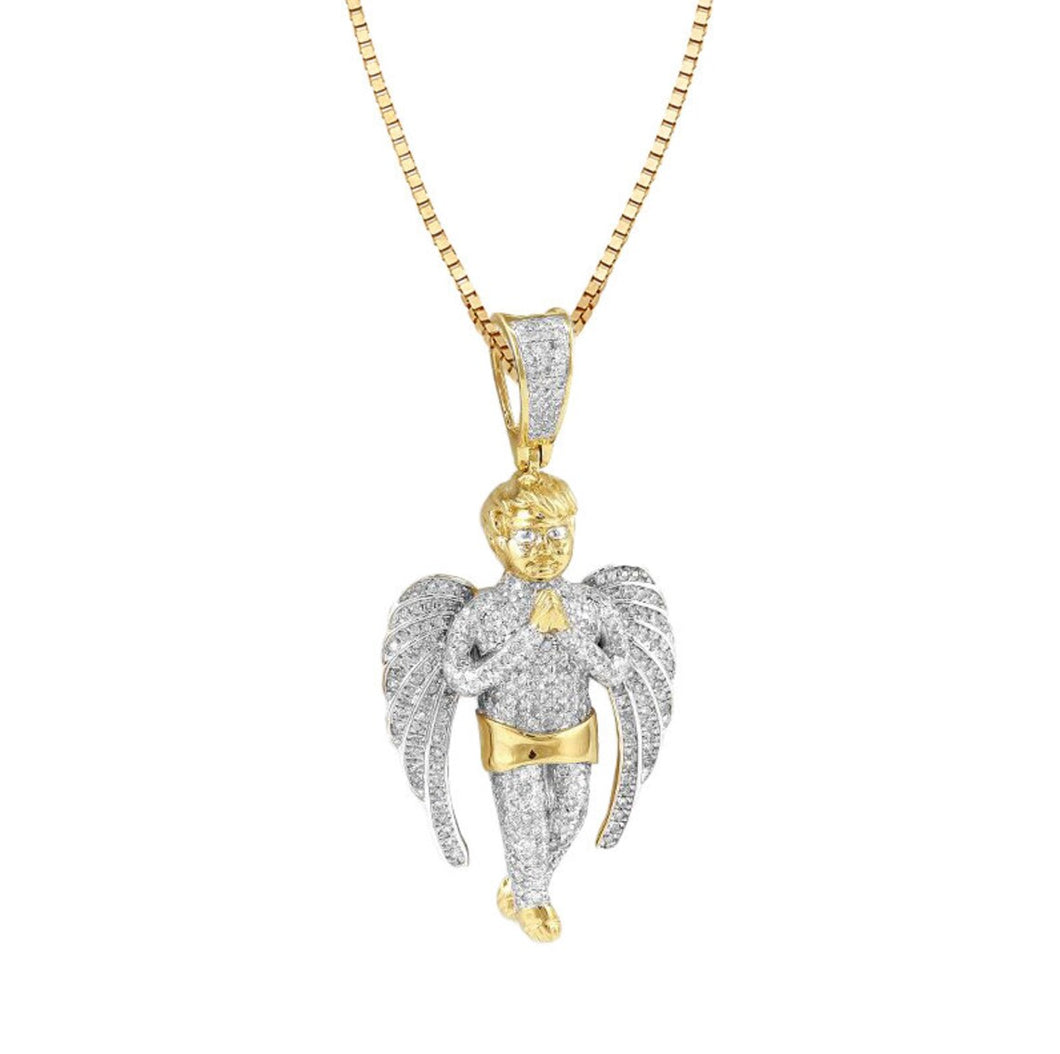 Solid Yellow Gold Diamond Angel Necklace - Yellow Gold Diamond Necklace - Dainty Angel Necklace - Faith Necklace - Diamond Angel Necklace