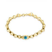 Load image into Gallery viewer, 14 KT Yellow Gold High Polish Evil Eye Bracelet 7&quot; 7.5&quot; Women&#39;s and Girls Trendy
