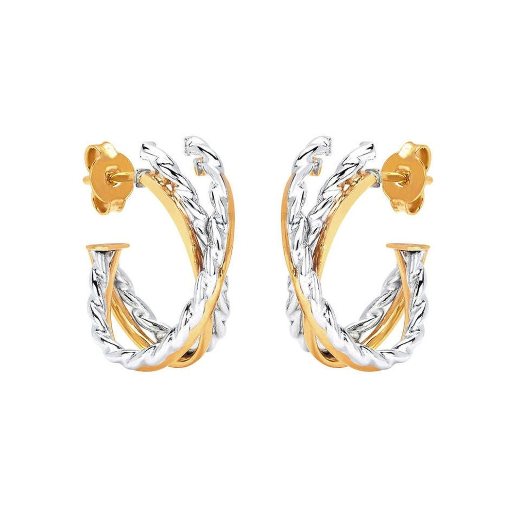 14K Two-Tone Polished and Textured Post Earrings