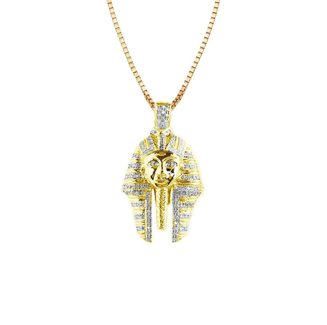 Solid Yellow Gold Pharoah Pendant - Egyptian Pendant - Pharaoh Egyptian King Diamond Pendant - Black Diamond Egyptian King Necklace