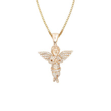 Load image into Gallery viewer, Solid Yellow Gold Real Diamond Angel Necklace - Real Diamond Iced Out Angel Pendant Necklace With Chain - Diamond Angel Charm - Men Jewelry
