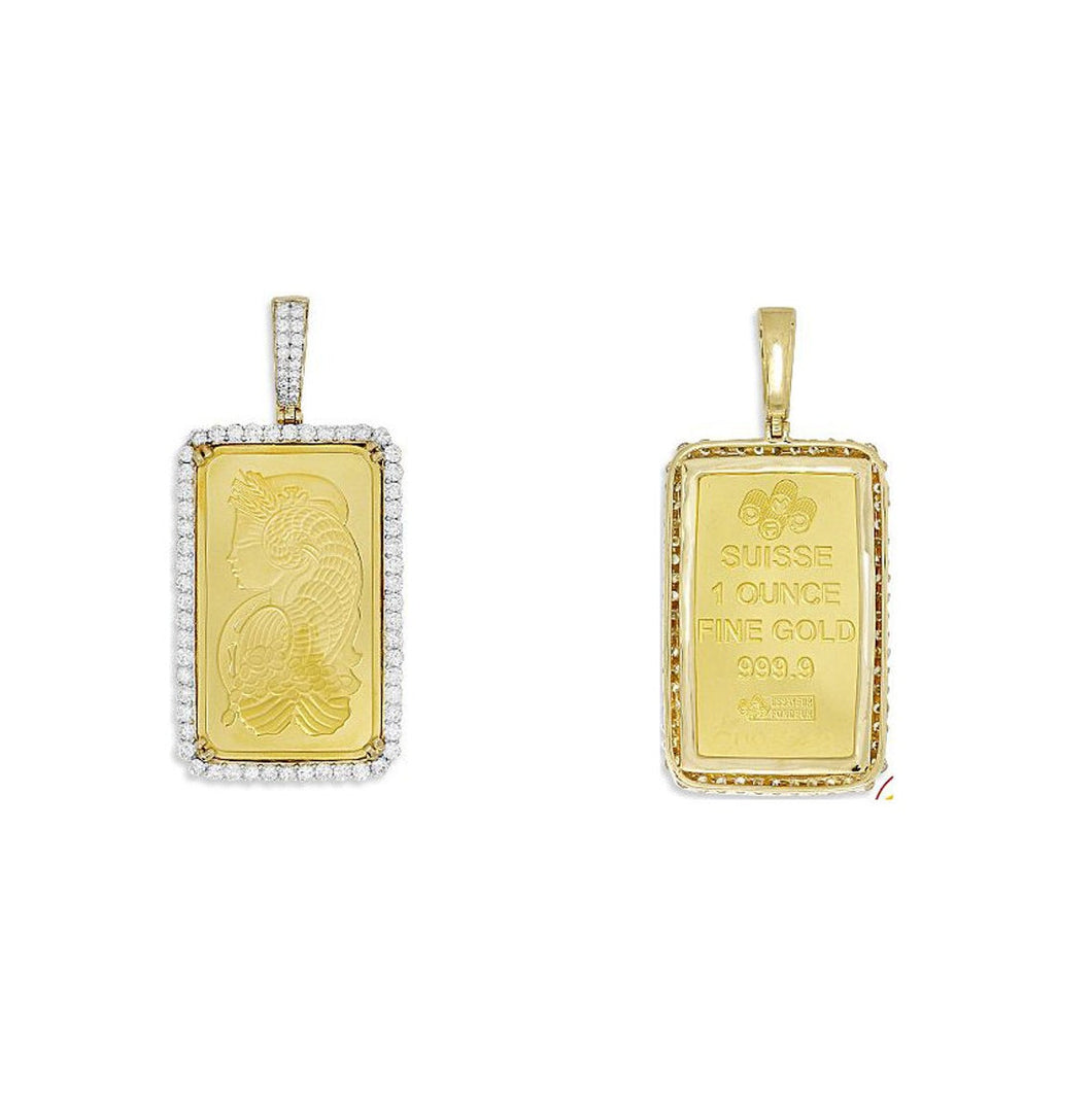 Diamond Pamp 24K Yellow Gold Suisse Bar 1oz-gram Lady Fortuna with 14k yellow gold frame, Diamond Gold Ba