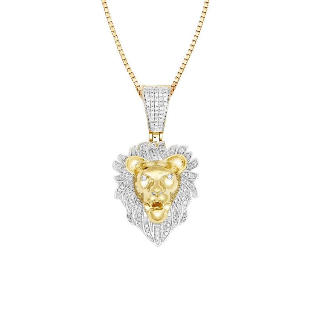Solid Yellow Gold Diamond Lion Head Necklace - Diamond Around African King Lion - Wild Animal Necklace - Diamond King Necklace