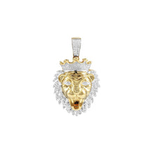 Load image into Gallery viewer, Yellow Gold Men&#39;s Round Diamond King Lion Crown Charm Pendant - Diamond Lion Head Pendant - King Head Necklace
