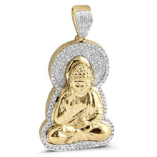 Load image into Gallery viewer, Solid Yellow Gold Diamond Sitting Buddha - Sitting Praying Buddha - Dainty Jade Buddha Necklace - Mini Diamond Buddha Pendant
