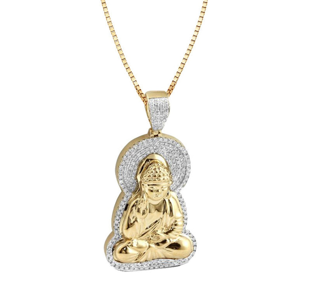 Solid Yellow Gold Diamond Sitting Buddha - Sitting Praying Buddha - Dainty Jade Buddha Necklace - Mini Diamond Buddha Pendant