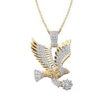 Load image into Gallery viewer, Solid Yellow Gold Diamond Flying Eagle Pendant - Eagle Flying Diamond Necklace - Eagle Diamond Necklace
