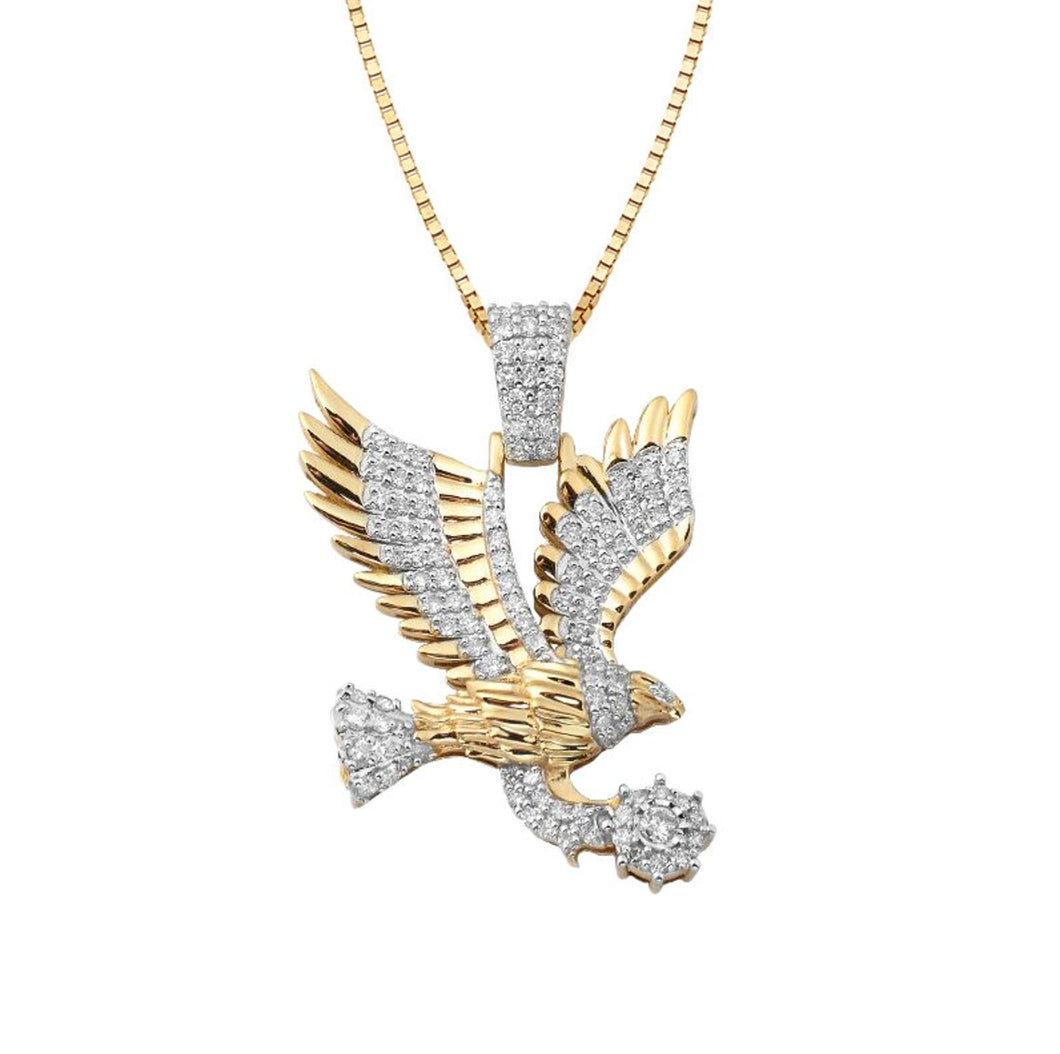 Solid Yellow Gold Diamond Flying Eagle Pendant - Eagle Flying Diamond Necklace - Eagle Diamond Necklace