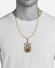 Load image into Gallery viewer, 14k Yellow Gold Diamond Face Lion Necklace - Diamond Lion Head Pendant - 14k Yellow Gold Diamond Lion with Crown Dog Tag Necklace
