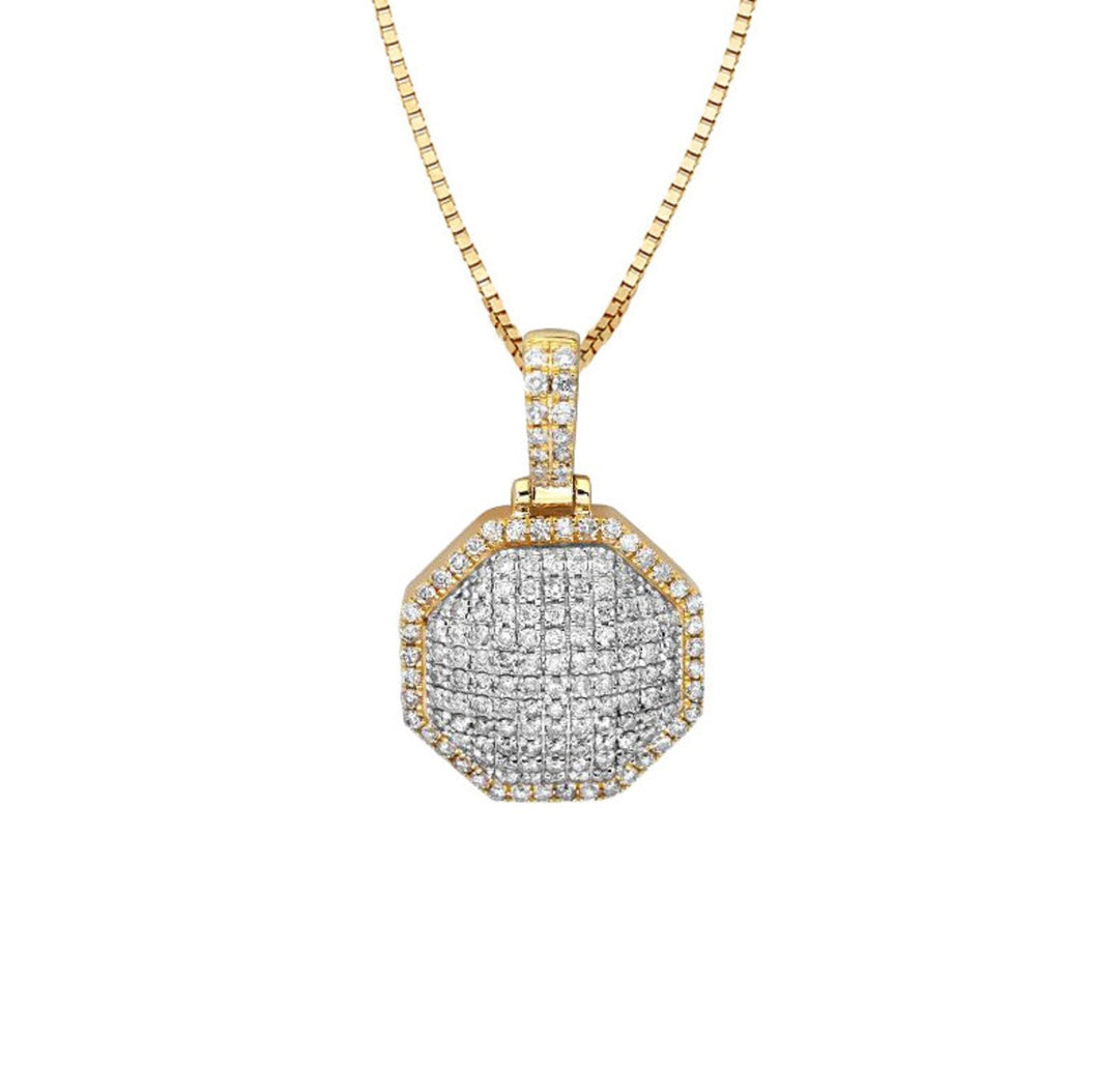 Solid Yellow Gold 3-D Dome Diamond Stop Necklace - Hip Hop Diamond Stop Sign Necklace - Diamond Hip Hop Neckalce