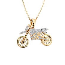 Load image into Gallery viewer, Solid yellow Gold 3D Motorcycle Pendant - Charm Sport Bikers&#39; Gift Fine Jewelry - Solid Gold Motorcycle Pendant On Solid Gold Chain
