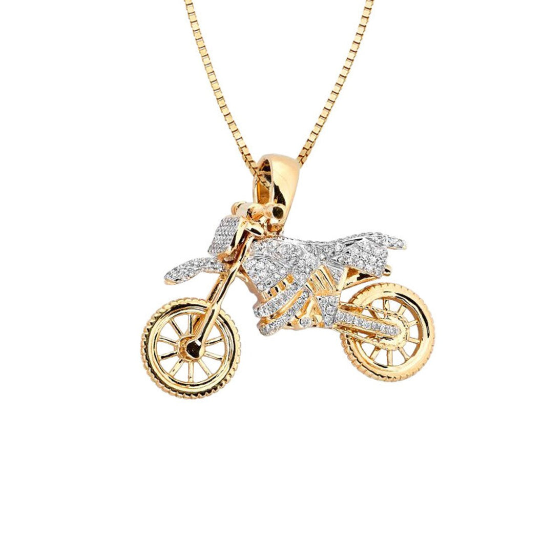 Solid yellow Gold 3D Motorcycle Pendant - Charm Sport Bikers' Gift Fine Jewelry - Solid Gold Motorcycle Pendant On Solid Gold Chain