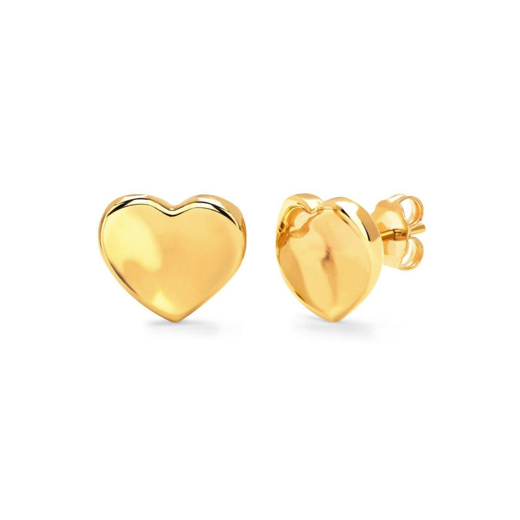 14KT Yellow Gold High Polish Puffed Heart Stud Earrings