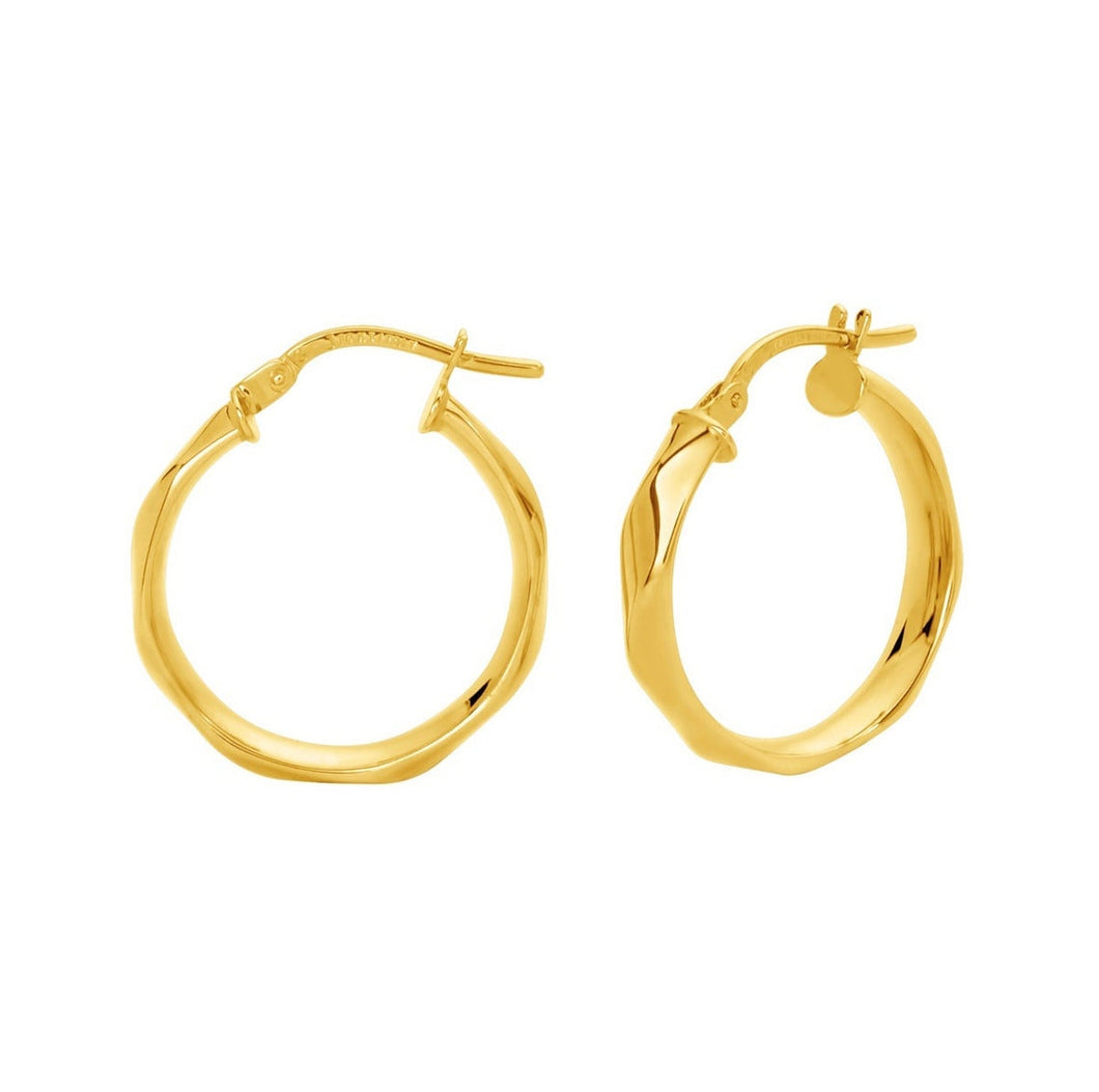 14KT Yellow Gold Bevel faceted High Polished Hoop Earrings