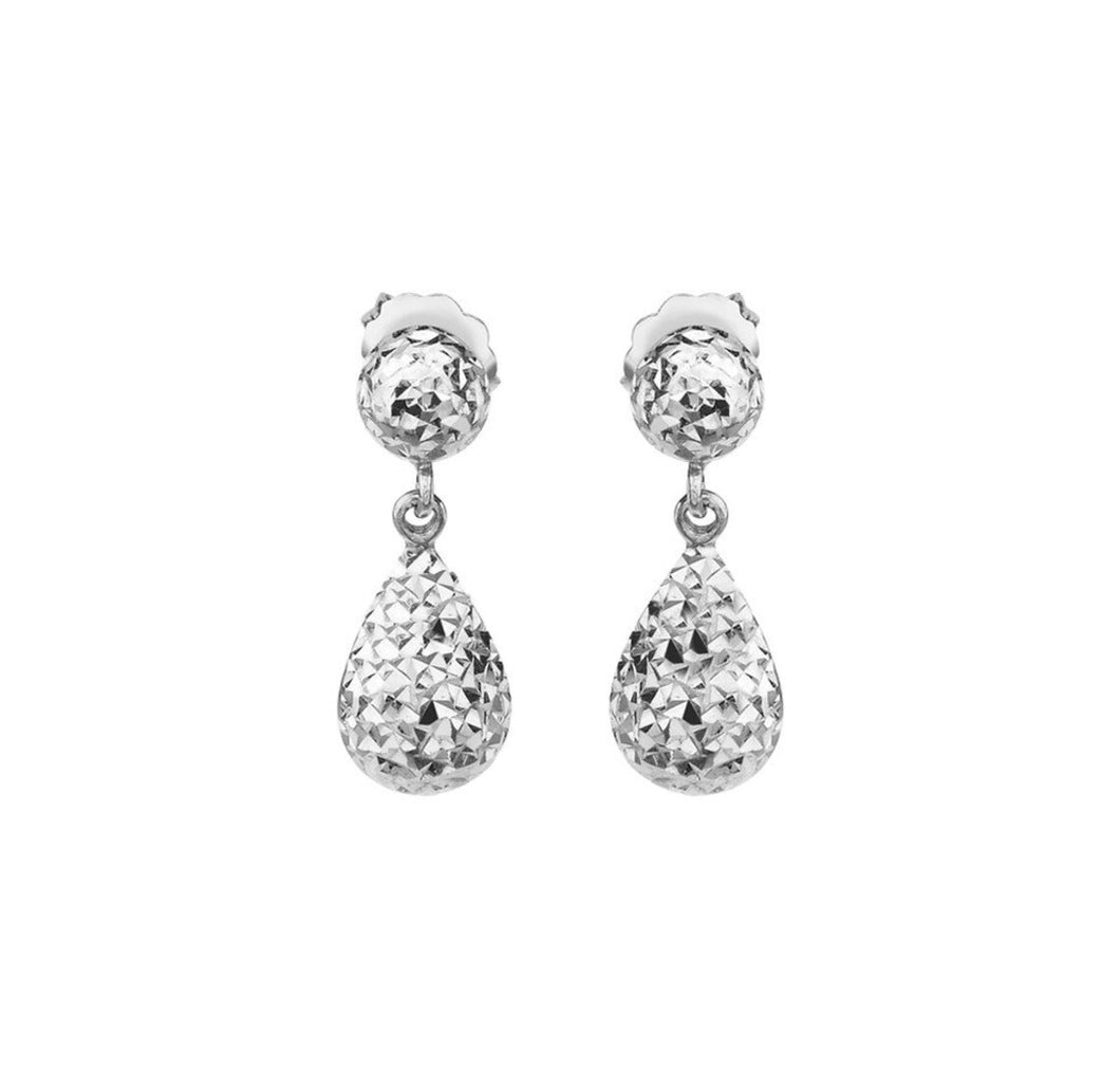14KT White Gold Diamond Cut Dangling Stud Earrings