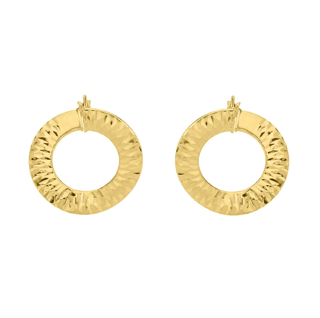 14KT Yellow Gold Front To back Diamond Cut - Round Stud Diamond Cut Earring - Diamond Cut Desk Stud Yellow Gold