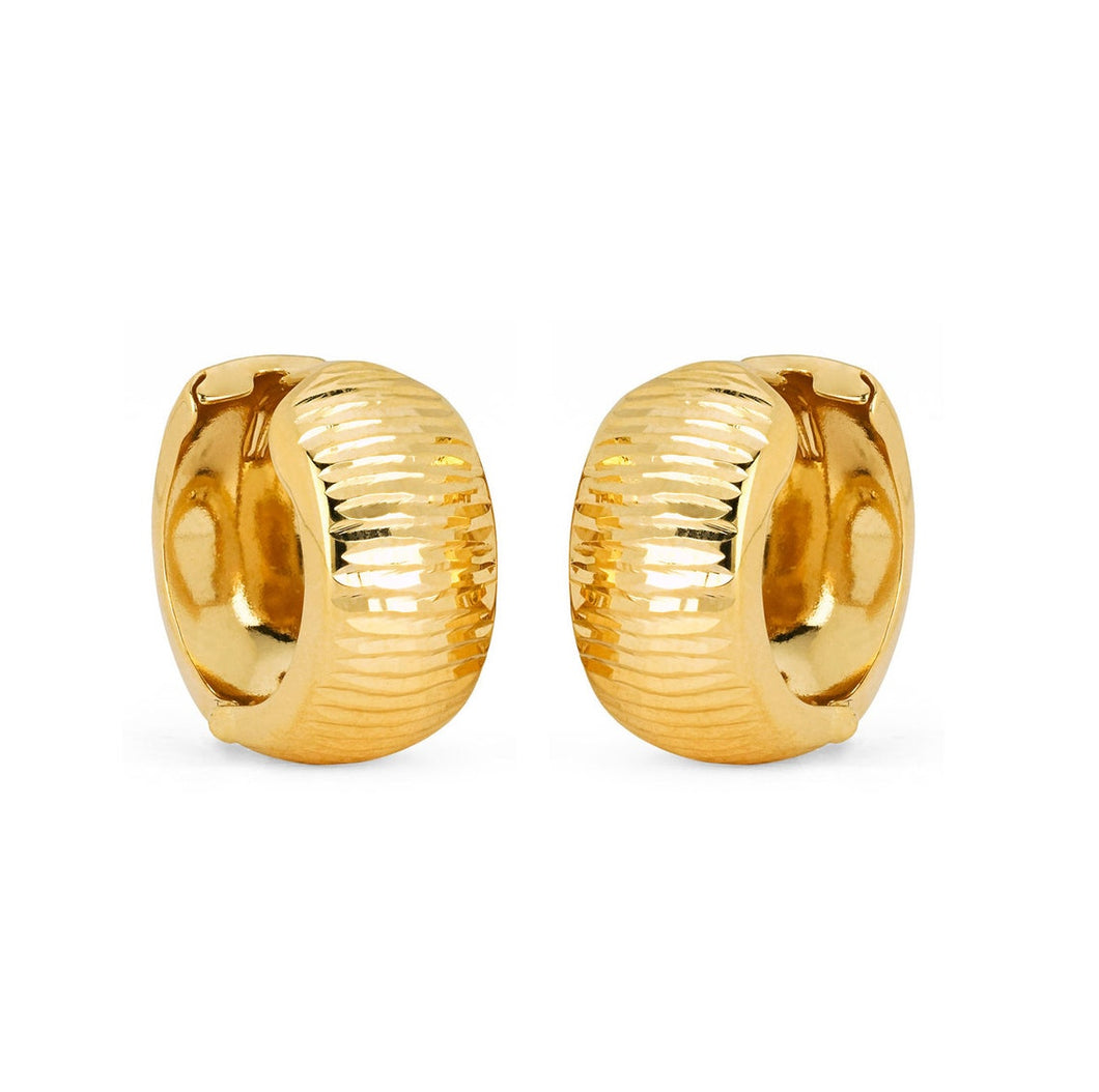 14K Yellow Gold Horizontal Diamond Cut Hoop Earrings with Hinged Closure - 14k Yellow Gold Hoop Earring