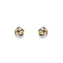 Load image into Gallery viewer, Trinity Solid 14k Real Yellow Gold Earring - Yellow/White Gold Jewelry - Eternity Triple Circle Gold Set - Two Tone Gold Knot Earring
