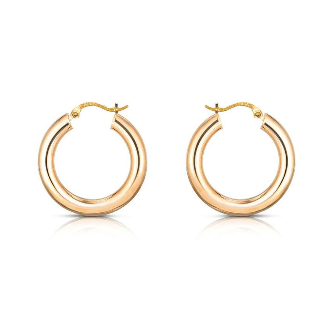 14K Yellow Gold 4mm Round Hoop Earrings - 14KT Yellow Gold High Polished Round 4mm Tube Earring - Thick Hoop Earring