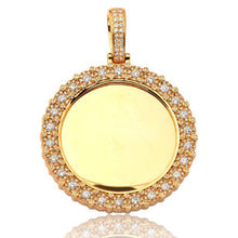 Load image into Gallery viewer, Solid 14k Yellow Gold Mirror Place Disk Necklace with Flur Cluster Border
