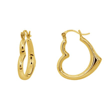Load image into Gallery viewer, 14KT Yellow Gold Sideways Heart Hoop Earrings Unique Minimalist earring - Hoop Yellow Gold Earring - Hoop Heart Earring
