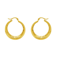 Load image into Gallery viewer, 14k Yellow Gold Textured Diamond Cut Hoop Earrings - Round Hoop Earrings - 14k Yellow Gold Hoops - Alligator Diamond Cut Design
