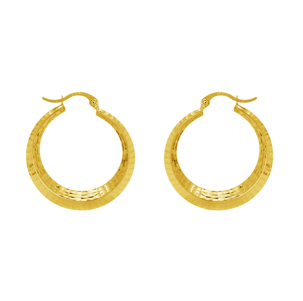 14k Yellow Gold Textured Diamond Cut Hoop Earrings - Round Hoop Earrings - 14k Yellow Gold Hoops - Alligator Diamond Cut Design
