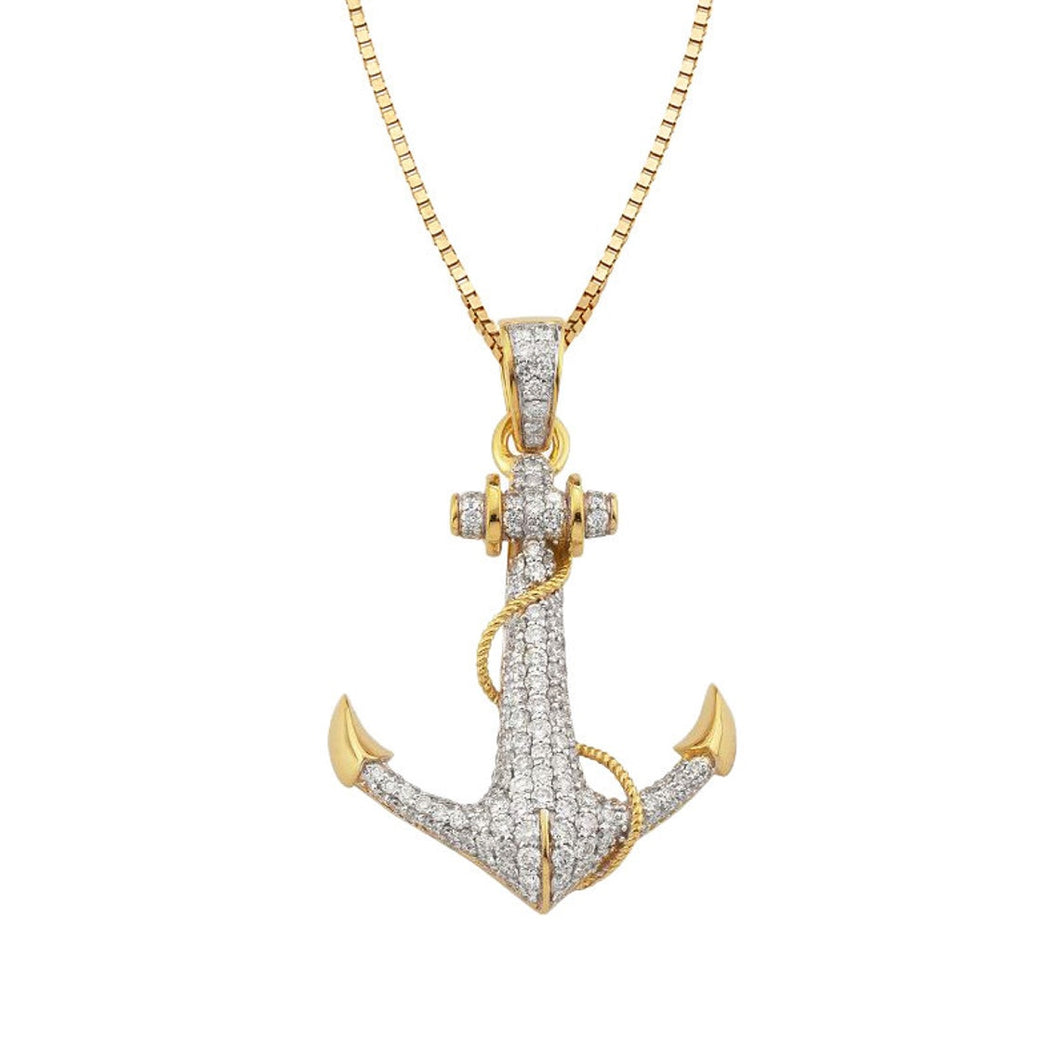 Diamond Anchor Pendant - Yellow Gold Anchor - Diamond Anchor Pendant - Diamond Anchor Charm - Anchor Diamond Necklace