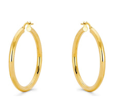 Load image into Gallery viewer, 14k Yellow Gold 3MM Round Hollow Hoop Earrings Snap Closure Thick Lightweight Large Classic Hoops
