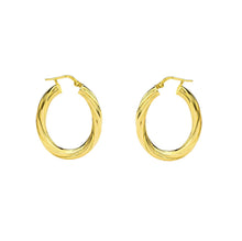 Load image into Gallery viewer, 14k Yellow Gold Twisted Round Hoop Earrings - 14K Yellow Gold Oval Twisted Medium Tube Hoop Earrings with Post &amp; Snap Lock
