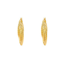 Load image into Gallery viewer, Hoop Yellow Gold 14k Earring - 14K Yellow Gold Oval Multi Tiered High Polish &amp; Textured Twisted Hoops.
