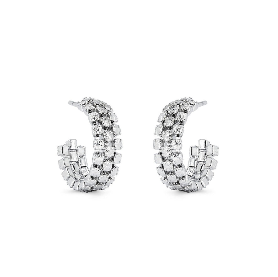 14k White Gold Half Nugget Hoop Earring - 14K White Gold Wide Nugget Stud Earrings with Post & Butterfly Closure