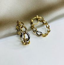 Load image into Gallery viewer, 14k Yellow Gold Open Link Twisted Wire Two Tone Round Hoop Earrings - Real 14K Yellow White Gold Hoop Earring
