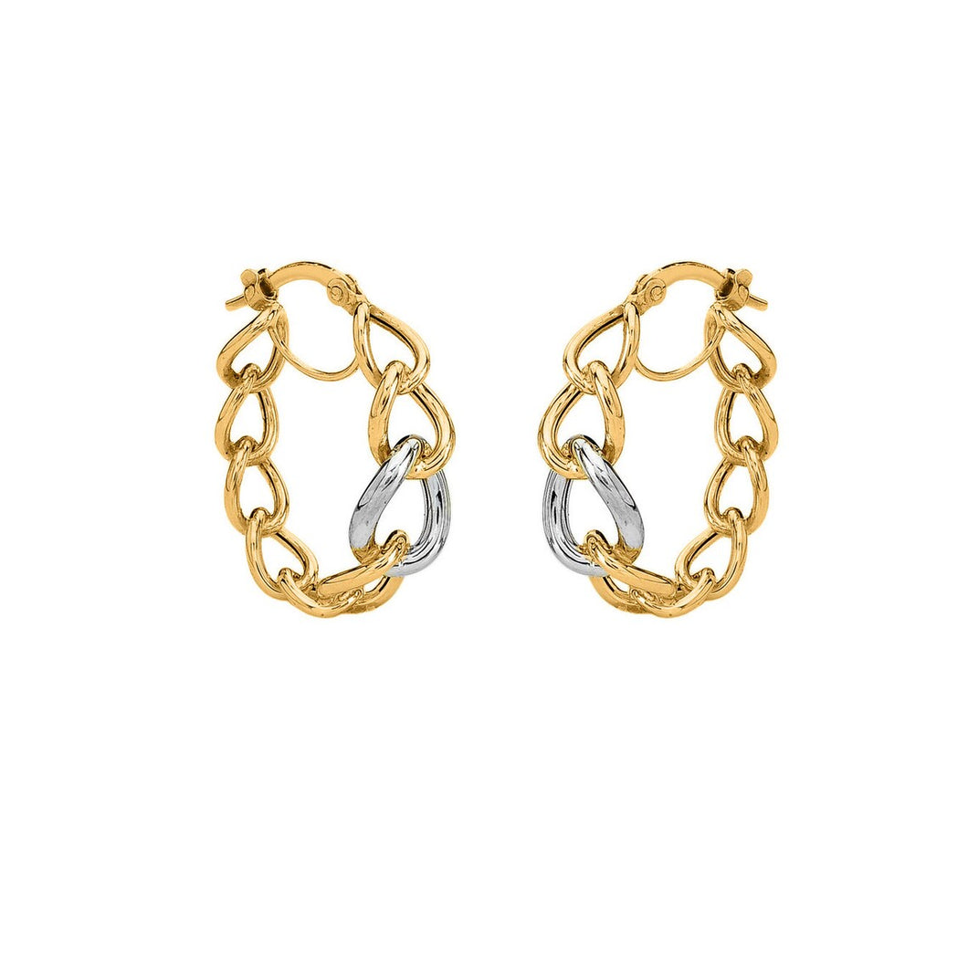 14k Yellow Gold Open Link Twisted Wire Two Tone Round Hoop Earrings - Real 14K Yellow White Gold Hoop Earring