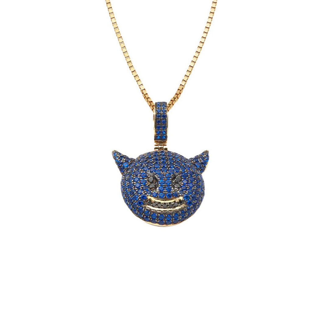 Solid Yellow Gold Black and Blue Diamond Anime Character Necklace