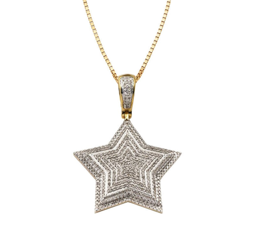 Solid Yellow Gold Diamond Star Necklace - Solid Gold Diamond Star Pendant - Diamond 3-Dimoand Star Necklace