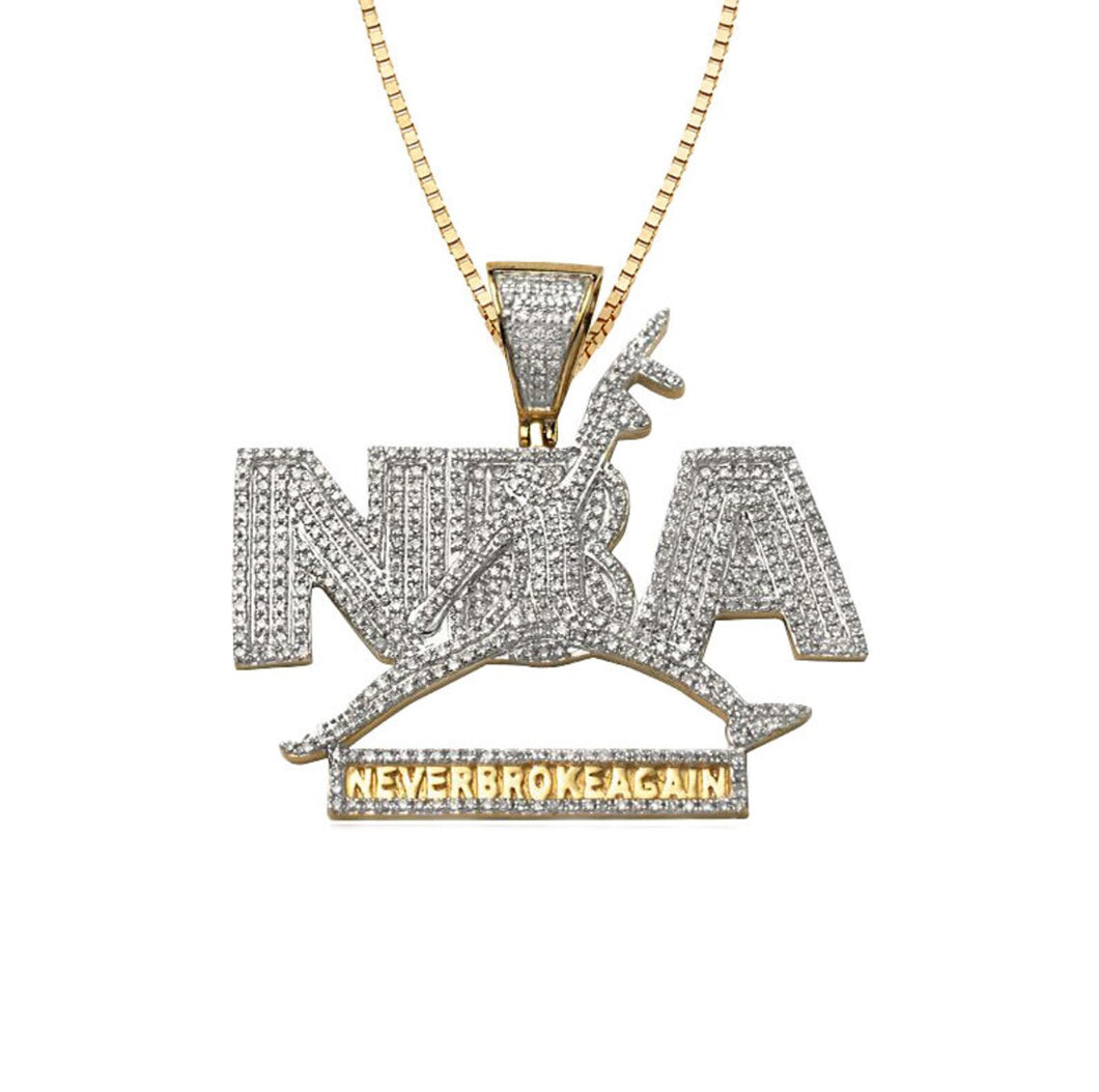 Solid Yellow Gold Diamond NBA Pendant - Never Broke Again Diamond Necklace - Hip hop NBA Diamond Necklace