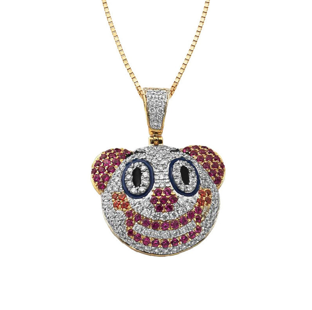 Solid Yellow Gold Diamond Clown Face Necklace - Diamond Hip Hop Clown Emoji Pendant - Emoji Diamond Necklace