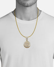 Load image into Gallery viewer, Solid Yellow Gold Baguette Diamond Ovel Necklace - Greek Key Sides - Oval Diamond Necklace
