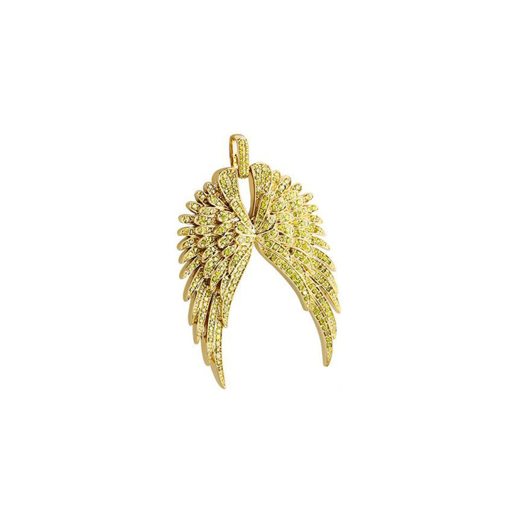 Solid Yellow Gold Diamond Angel Wings - Diamond Angel Wing Necklace - Yellow Gold Diamond Angel Wings Necklace