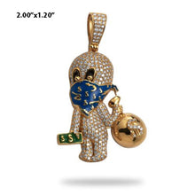 Load image into Gallery viewer, Solid 14k Yellow Gold Diamond Friendly Ghost Bandit Character with Blue Bandana
