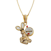 Load image into Gallery viewer, Solid 14k Yellow Gold Diamond Battery Rabbit Necklace - Unique Diamond Battery Rabbit Pendant

