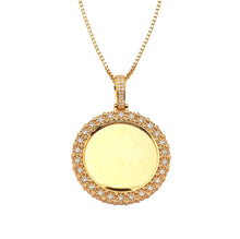 Load image into Gallery viewer, Solid 14k Yellow Gold Mirror Place Disk Necklace with Flur Cluster Border
