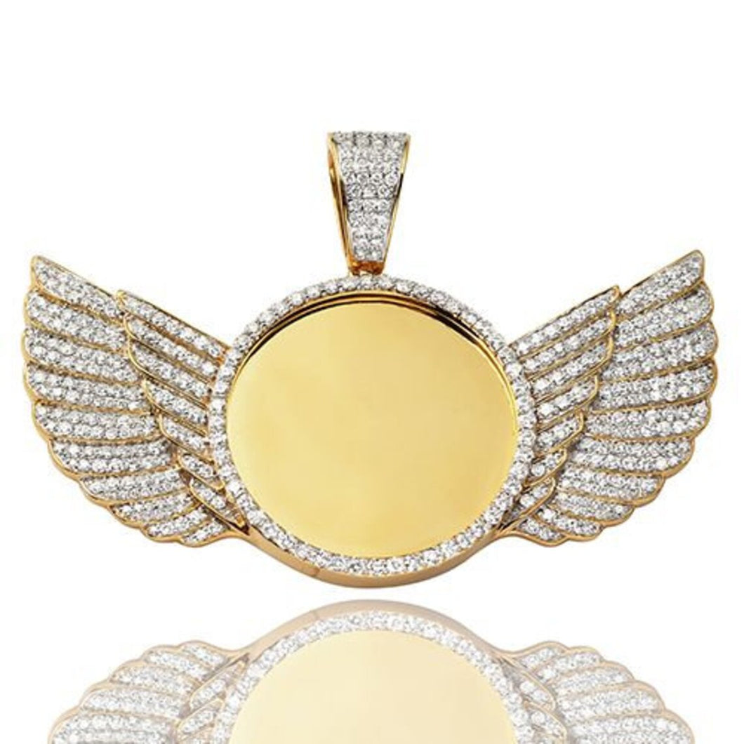 Solid 14k Yellow Gold 8.00 CTTW Diamond Round Memory Pendant with Wings